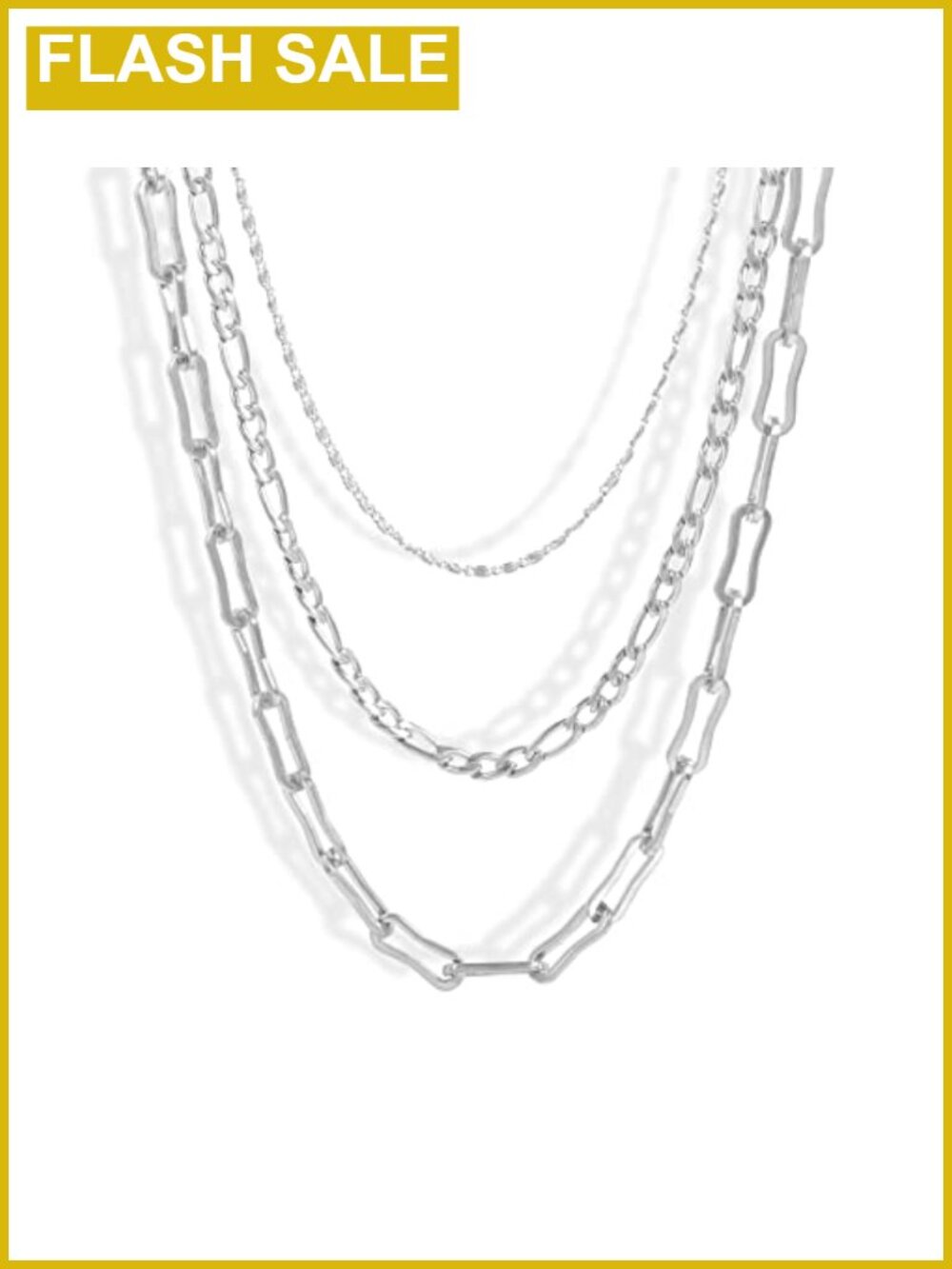 Stainless Steel Layered Necklace Set Square Paperclip Figaro Chain Women